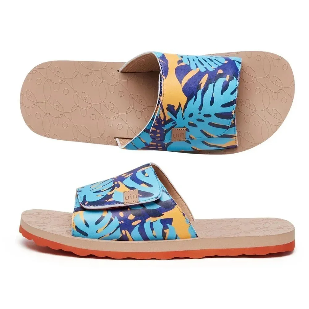 UIN Men's Flip Flops Beach Summer Slippers Non Slip (Turtleback Leaf Blanes III)